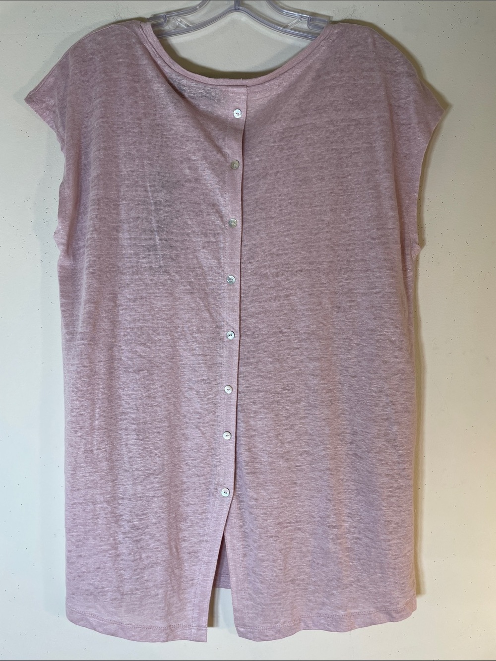 Tahari Pure Linen Pale Pink Cap-Sleeve Tunic Top. L. NWT.